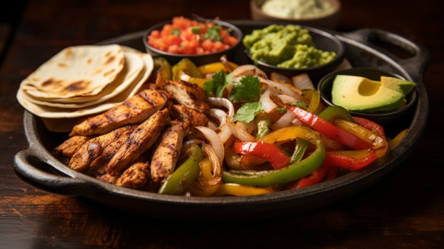 Detailed shot of steaming fajita platter