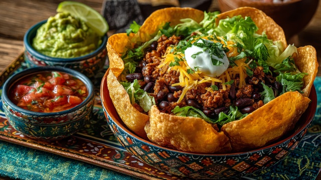 Taco Salad with Ground Beef and Toppings